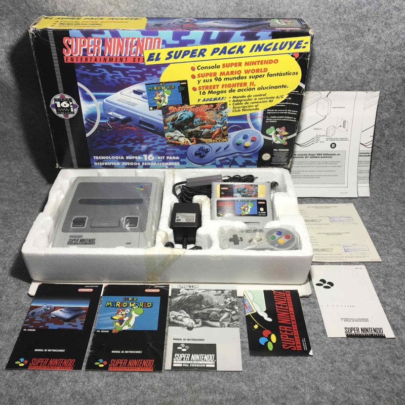 CONSOLA SUPER NINTENDO SUPER PACK+SUPER MARIO WORLD+STREET FIGHTER II SNES