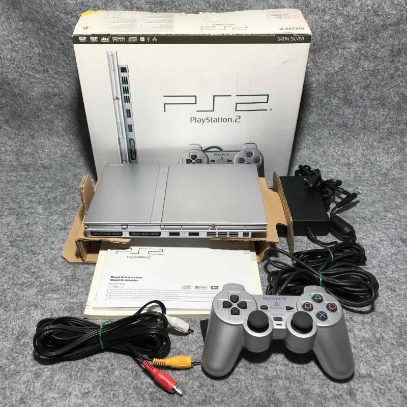 CONSOLA SONY PSTWO SILVER CON CAJA+CHIP MATRIX PLAYSTATION 2 PS2