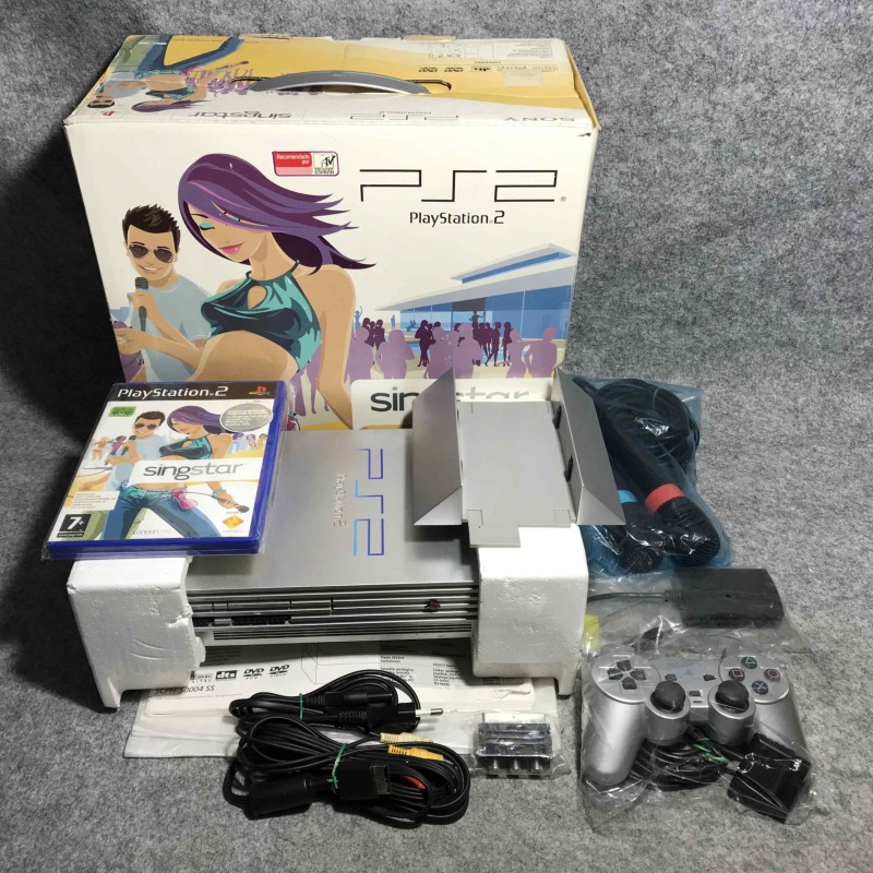 CONSOLA SONY PLAYSTATION 2 SILVER SCPH 50004 SINGSTAR PACK PS2